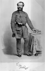 Retrato de W.H. Russell (1820-1907) corresponsal de The Times en Crimea, con una reproducción de su autógrafo, publicado en 1855