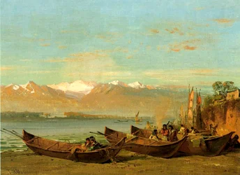 El festival del salmón, río Columbia, c.1888