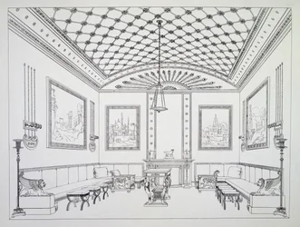 Sala de dibujo, ilustración de Mobiliario y Decoración Interior