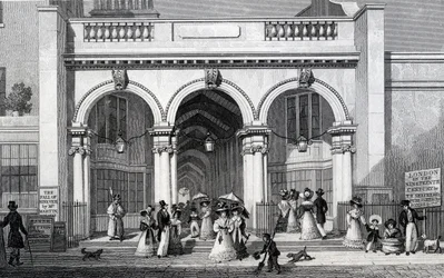 Burlington Arcade, Picadilly, grabado por William Tombleson, 1828