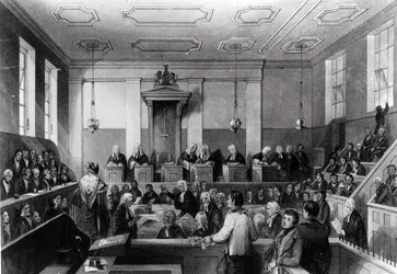 Tribunal Penal Central, The Old Bailey, grabado por H. Melville