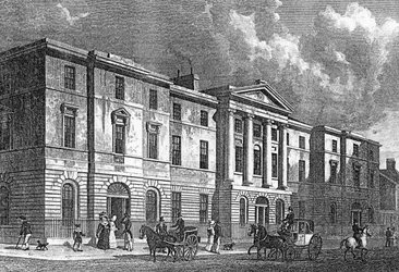 Edificios de intercambio, Leith, grabado por T. Higham