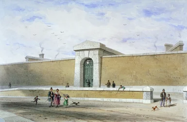 Puerta de la prisión de Bridewell, Tothill Fields, Westminster, Londres, c. 1850