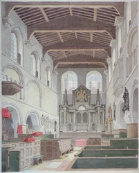 Vista interior de la Iglesia de San Bartolomé el Grande, Smithfield, Ciudad de Londres, 1821