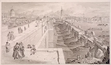 Puente de Londres viejo y nuevo, Londres, 1831