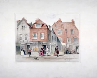 Casa del Sr. Upcott y figuras en Upper Street, Islington, Londres, c1835