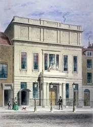 Fachada norte del Teatro de la Princesa en Eastcastle Street, St Marylebone, Londres, c. 1830