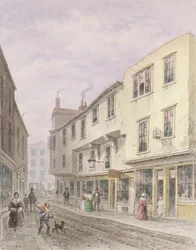 Casa antigua en la entrada de Leather Lane, 1857