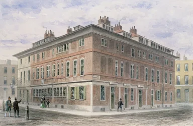 Casa antigua en New Street Square, legada por Agar Harding a la Compañía de Orfebres, demolida en 1852