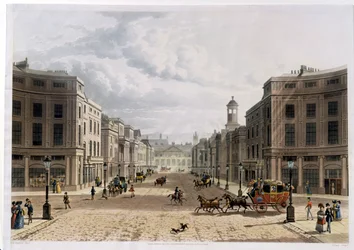 Regent Street, desde Piccadilly, grabado por J. Bluck, pub. 1822 por 