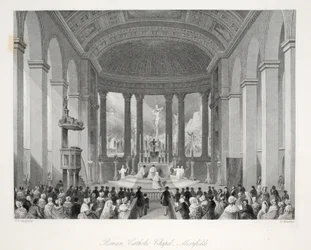 Capilla católica romana, Moorfields, de Interiores londinenses con sus trajes y ceremonias, publicado por Joseph Mead, Londres, hacia 1843