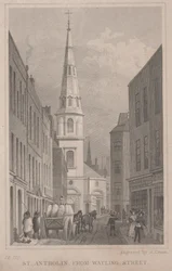 San Antholin, desde Watling Street, grabado por A. Cruse, c.1830