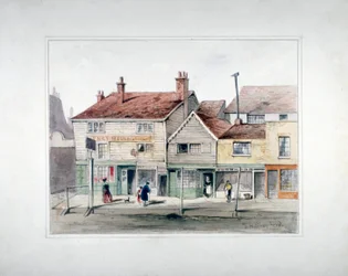 La posada Hare and Hounds y escaparates en Upper Street, Islington, Londres, c1835