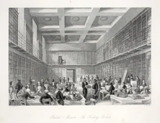 La sala de lectura y la biblioteca en el Museo Británico, de 