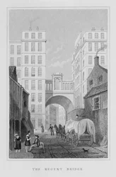 El Puente del Regente, Edimburgo, grabado por Thomas Barber, 1829