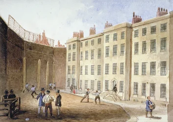 Vista de la Prisión de Fleet desde el campo de tenis, Ciudad de Londres, 1845