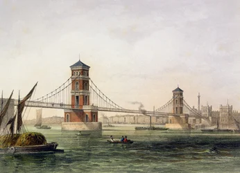 Vista del Puente Hungerford desde el este, grabado por Jean Jacottet, 1854