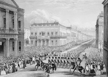 Procesión fúnebre de Wellington pasando por el Senior United Service Club, Pall Mall, Londres, 1852