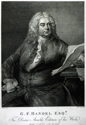 George Frederick Handel (1685-1759), grabado por William Bromley (1769-1842), para la edición del Doctor Arnold de sus (Handel) obras, pub. 1789