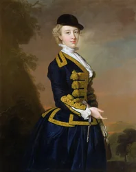 Retrato de Nancy Fortesque con un traje de montar azul oscuro
