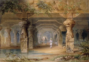 El interior de la Gran Cueva, Elephanta, Bombay, siglo XIX