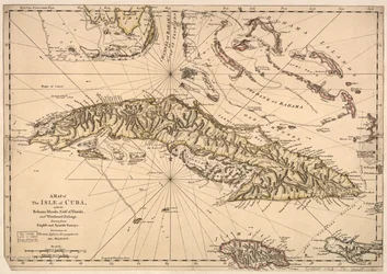 Mapa de la isla de Cuba, con las islas Bahamas, el golfo de Florida y el paso de Barlovento - Dibujado a partir de levantamientos ingleses y españoles. LOC 73697703