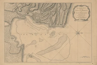 Plano auténtico de la ciudad y el puerto de Cap-François, en la isla de Santo Domingo. LOC 73695949