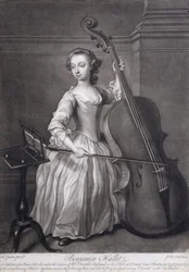 Retrato de Benjamin Hallet tocando el violonchelo, grabado por James McArdell, c.1749