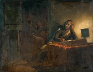 Interior con oficiales del ejército británico (óleo sobre lienzo)