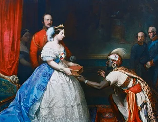 La Reina Victoria presentando una Biblia en la Cámara de Audiencias en Windsor, c1861