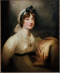 Retrato de Lady Milner, joven vestida con un vestido del primer imperio y cubierta con un apretón sangriento por una cinta
