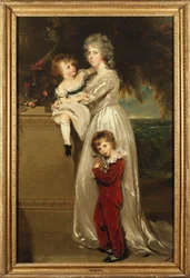 Retrato de la Sra. Annesley de cuerpo entero, con un vestido blanco y sus dos hijos
