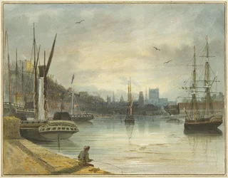 Mirando hacia el puerto flotante hacia la catedral, desde la entrada al antiguo muelle flotante