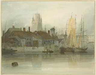 Torre de Redcliffe y Back desde Ferry Slip, Queen Square, 1826
