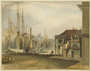 El Muelle, mirando al Norte, con el Antiguo Intercambio de Maíz