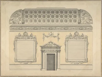 Diseño para sección de una habitación rococó, con un techo abovedado y ornamentado corintio