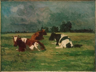 Tres vacas en el prado