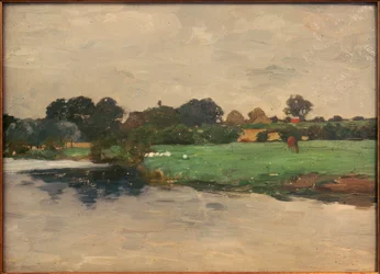 Paisaje fluvial cerca de Hamburgo