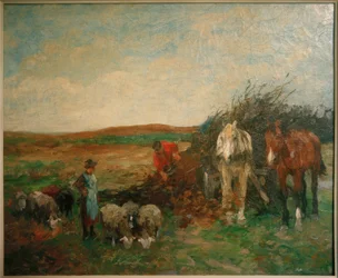 Carro de leña y ovejas