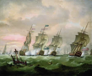 El almirante Sir Edward Hawke derrotando al almirante M. de Conflans en la Bahía de Vizcaya