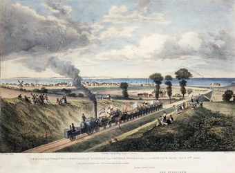 Vista del ferrocarril de Canterbury y Whitstable desde Church Street, tomada el día de la inauguración, 3 de mayo de 1830, c. 1830