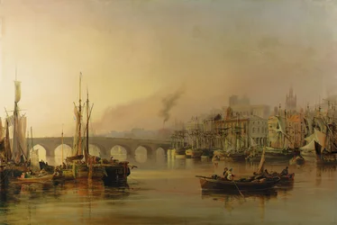 Vista de Newcastle desde el río Tyne, con barcos en primer plano, 1831