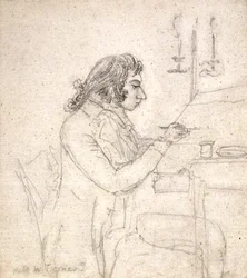 J. M. W. Turner At A Drawing Table; Verso: Mrs. Monro Asleep (lápiz sobre papel verjurado blanco hueso)