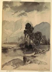 Dibujo, Cataratas de Yosemite, 1872