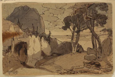 Dibujo, Carretera en un paisaje montañoso, 1875