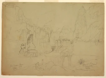 Dibujo, El Cañón del Río Virgen, sur de Utah, 1873