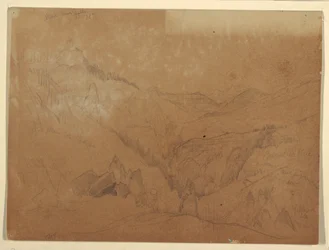 Dibujo, Yellowstone, por encima de Tower Falls, 1871