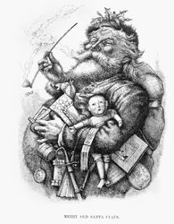 Viejo Santa Claus Alegre, grabado por el artista