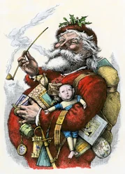 Pere Noel (Papá Noel) con juguetes en brazos