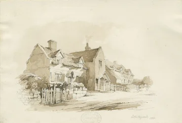 Cabañas en Little Haywood: dibujo a lápiz y lavado